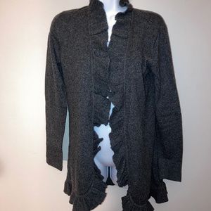 Women's Grey 100% Cashmere Long Sleeve Ruffle Cardigan